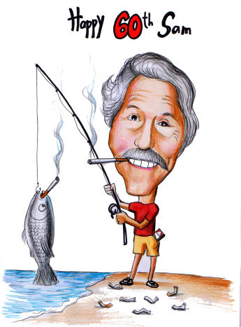 Fisherman birthday caricature art present